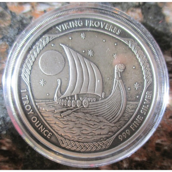 RARE Collectible 1 oz Silver Antique Medallion - Viking Proverb Never Walk Away - Picture 7 of 7